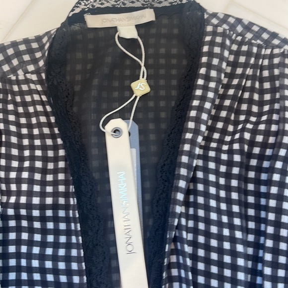 Gingham Front Tie Ruffle Sleeve Blouse in Black & White - Picture 3 of 5